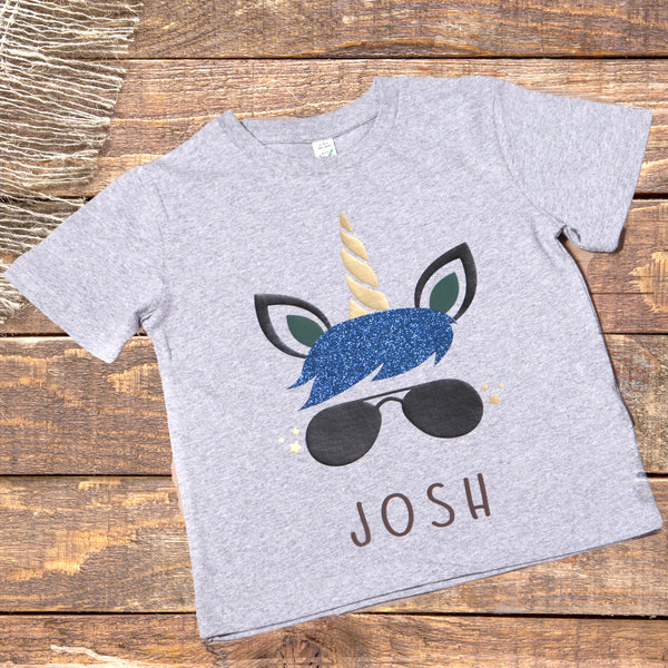 Childs Boy Unicorn Personalised Organic T Shirt