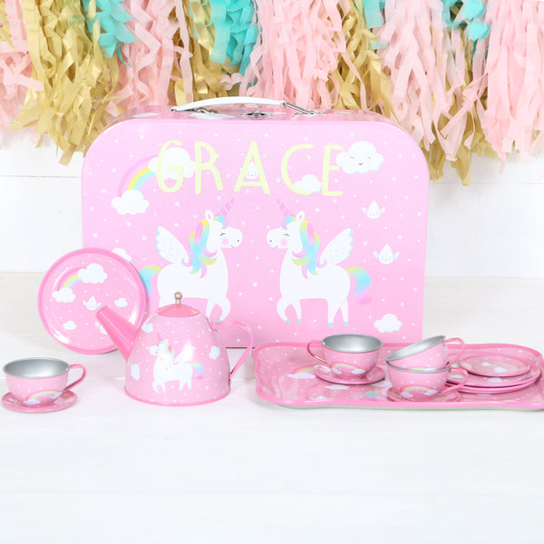 Unicorn Tin Tea Set With Personalised Case
