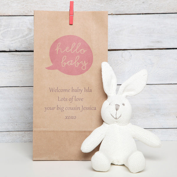 Bunny Rabbit Rattle With Personalised Gift Bag