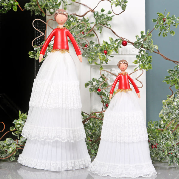 Beautiful White And Red Angel Tree Topper, Two Sizes
