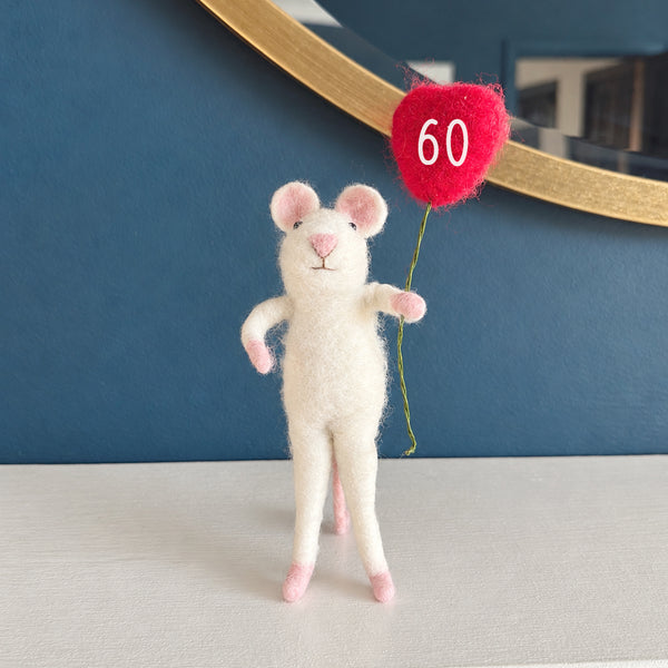 Felt Mouse With Love Heart, 60th Birthday