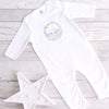 Personalised Blue Elephant Footless Baby Grow