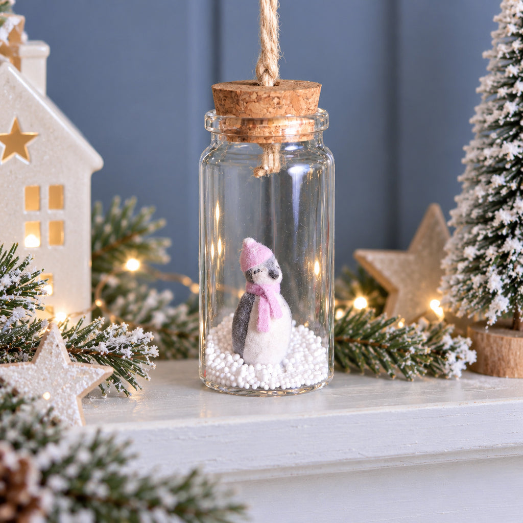 Christmas Penguin In Glass Bottle Tree Decoration