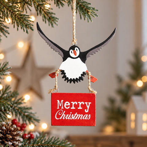 Merry Christmas Flying Puffin Tree decoration