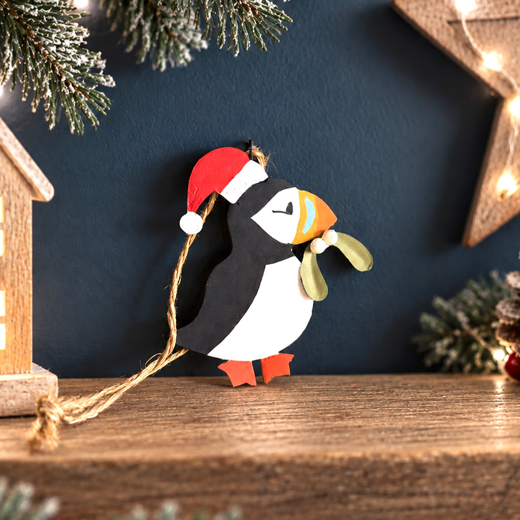 Puffin With Mistletoe Christmas Tree Decoration