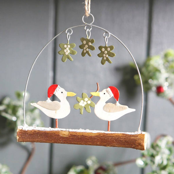 Hanging Seagulls And Mistletoe Christmas Decoration