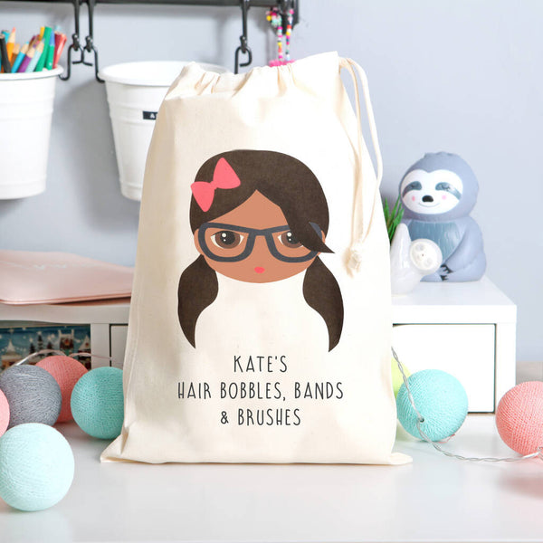 Older Girls Darker Skin Tone Hair Bobble Accessory Bag with glasses
