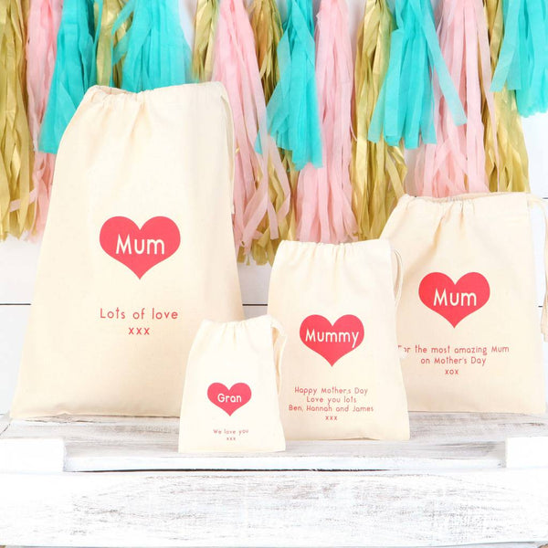Personalised Loveheart Cotton Drawstring Gift Bag